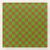Caramel apple checkered board pattern ガラスコースター (正面)