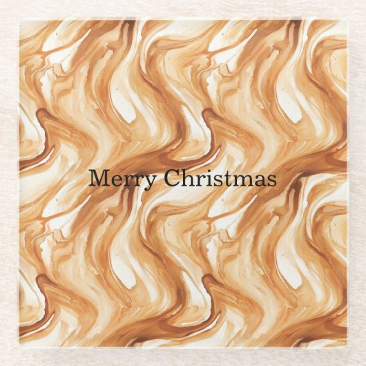 Caramel Carmel Candy Swirls Christmas ガラスコースター (正面)