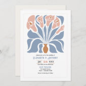 Caramel & Dusty Blue Abstract Floral Boho Wedding 招待状 (正面/裏面)