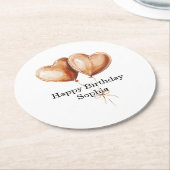 Caramel Heart Balloons Birthday ラウンドペーパーコースター (アングル)