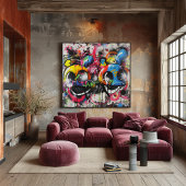 Caras divertidas: Arte urbano colorido ポスター