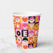 Caras Ilustracion Nostalgia Moderna Naranja Rosa 紙コップ (裏面)