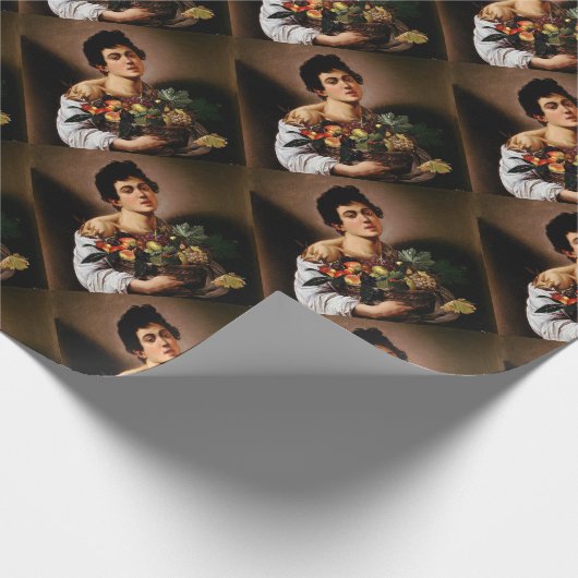 Caravaggio -フルーツのアートワークのバスケットを持つ男の子 ラッピングペーパー (角)