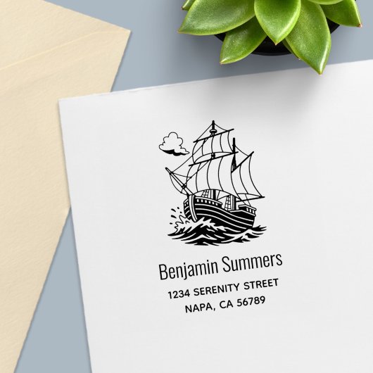 Caravel Wooden Sailing Ship Custom Address セルフインキングスタンプ