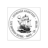Caravel Wooden Sailing Ship Round Address ラバースタンプ (インプリント)