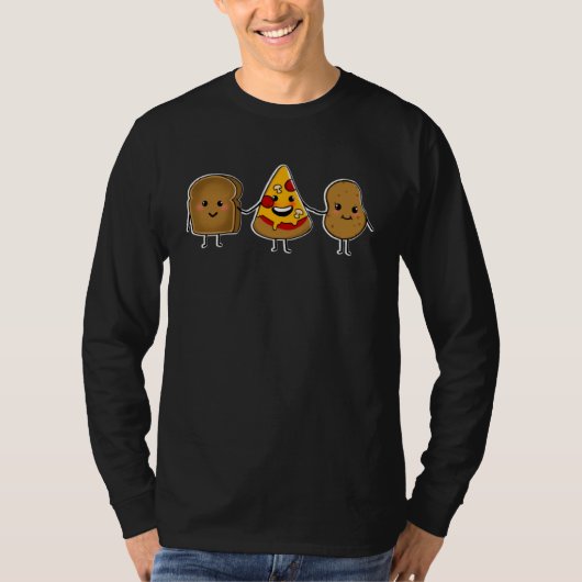 CARBS ARE FRIENDS Cute illustration toast pizza an Tシャツ (正面)