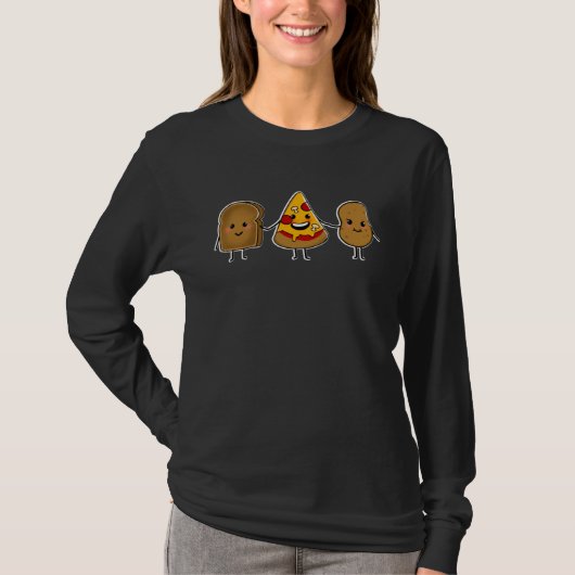 CARBS ARE FRIENDS Cute illustration toast pizza an Tシャツ (正面)