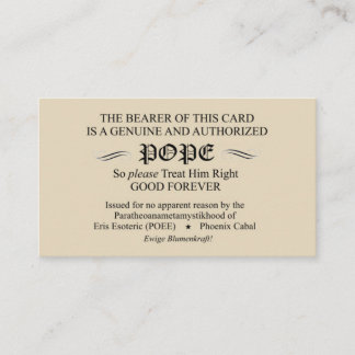 Card (フェニックスの陰謀団版) Discordianの法皇 名刺