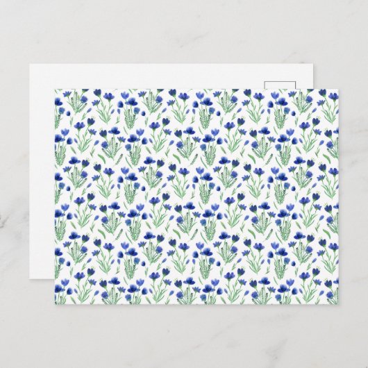 Card (10,8 x 14,2 cm) - Blue Floral Pattern ポストカード (正面/裏面)