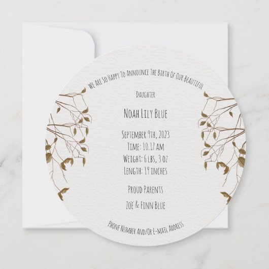 Card (Circle) - Birth Announcement Giraffe 招待状 (裏面)