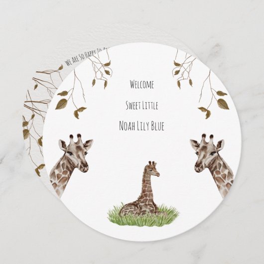 Card (Circle) - Birth Announcement Giraffe 招待状 (正面/裏面)