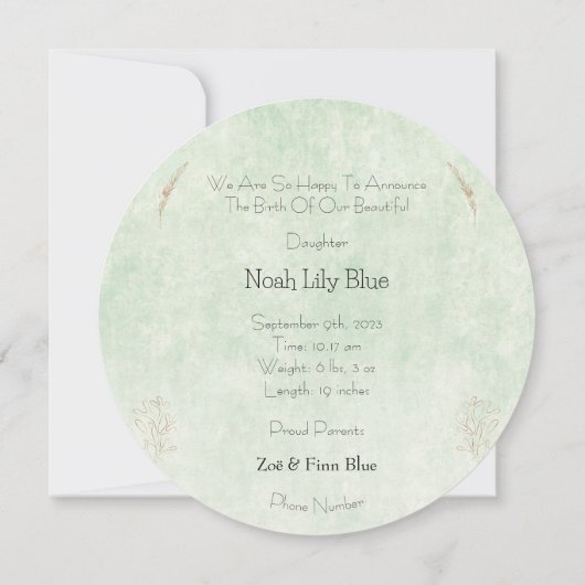Card (Circle) - Birth Announcement Ocean 招待状 (裏面)