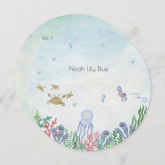 Card (Circle) - Birth Announcement Ocean 招待状 (正面/裏面)