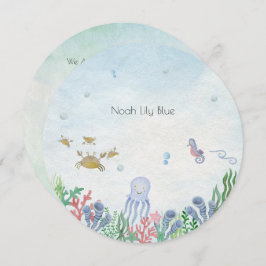 Card (Circle) - Birth Announcement Ocean 招待状