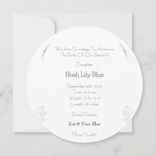 Card (Circle) - Birth Announcement Ocean Kaart 招待状 (裏面)