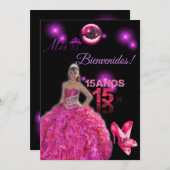 card of 15 black with fuxia bienvenidos 招待状 (正面/裏面)