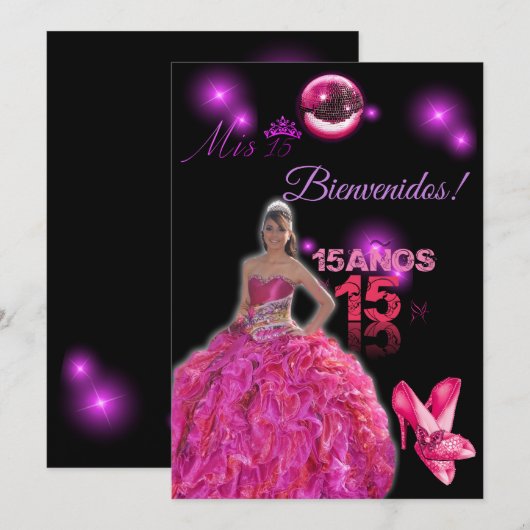 card of 15 black with fuxia bienvenidos 招待状 (正面/裏面)