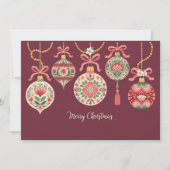 Card of Christmas Ornaments  With Floral Patterns ノートカード (正面)