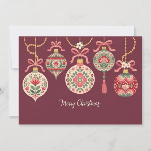 Card of Christmas Ornaments  With Floral Patterns ノートカード (正面)