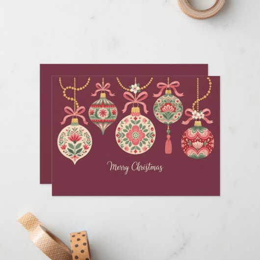 Card of Christmas Ornaments  With Floral Patterns ノートカード (正面/裏面インサイチュ)