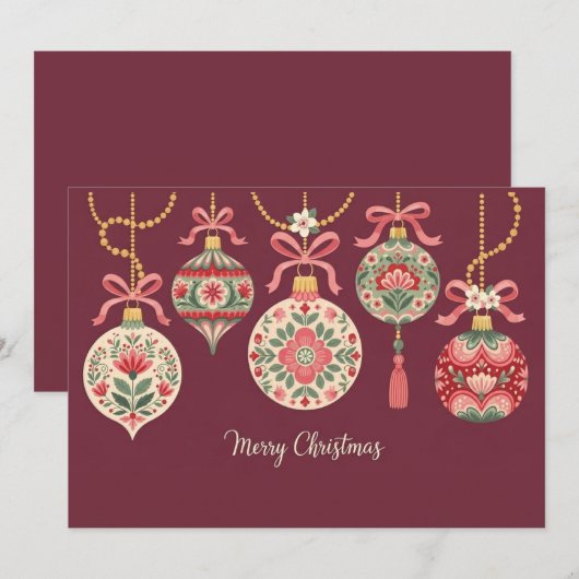Card of Christmas Ornaments  With Floral Patterns ノートカード (正面/裏面)