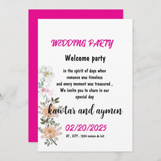 card wedding invitation simple 招待状 (正面/裏面)