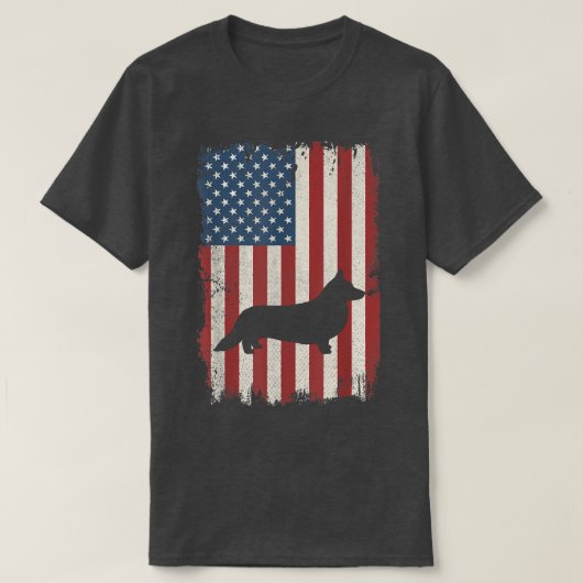 Cardigan Welsh Corgi American Flag USA Dog Lovers  Tシャツ (デザイン正面)