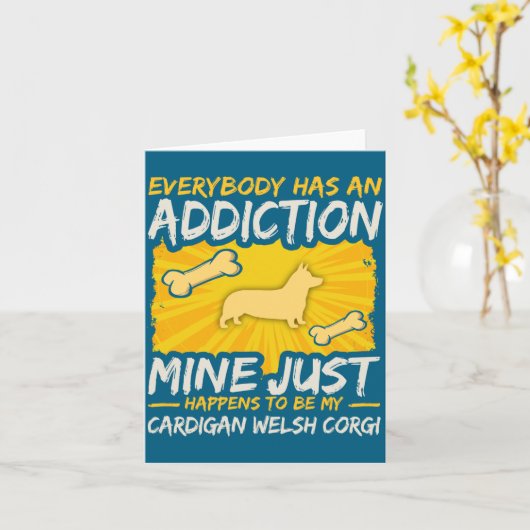 Cardigan Welsh Corgi Funny Dog Addiction カード (黄色い花)