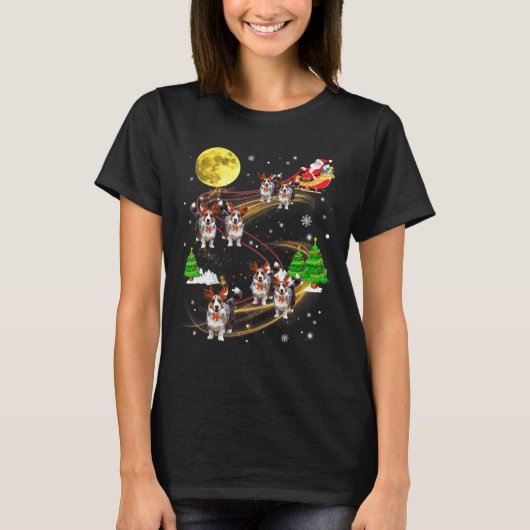 Cardigan Welsh Corgi Reindeer Christmas Dog Santa Tシャツ (正面)