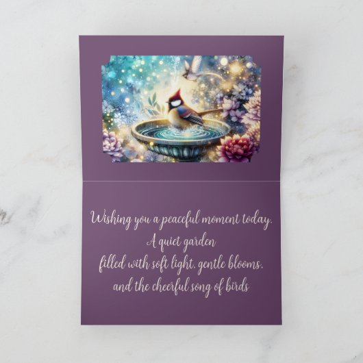 Cardinal at Birdbath Dreamy Garden Ar カード (内部)