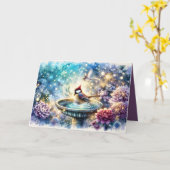 Cardinal at Birdbath Dreamy Garden Ar カード (黄色い花)