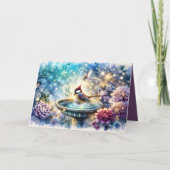 Cardinal at Birdbath Dreamy Garden Ar カード (正面)