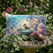 Cardinal at Birdbath Dreamy Garden Ar ランバークッション