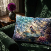 Cardinal at Birdbath Dreamy Garden Ar ランバークッション