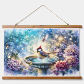 Cardinal at Birdbath Dreamy Garden Ar 吊り下げ型タペストリー (正面)