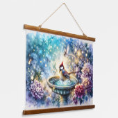 Cardinal at Birdbath Dreamy Garden Ar 吊り下げ型タペストリー (傾斜あり)