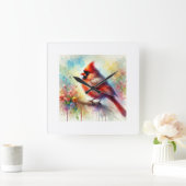 Cardinal Bird 091024AREF149 - Watercolor スクエア壁時計 (ホーム)