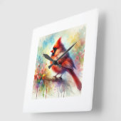 Cardinal Bird 091024AREF149 - Watercolor スクエア壁時計 (傾斜)