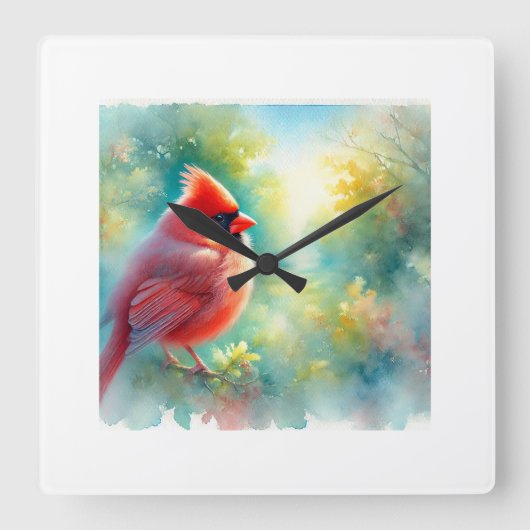 Cardinal Bird 300924AREF135 - Watercolor スクエア壁時計 (正面)