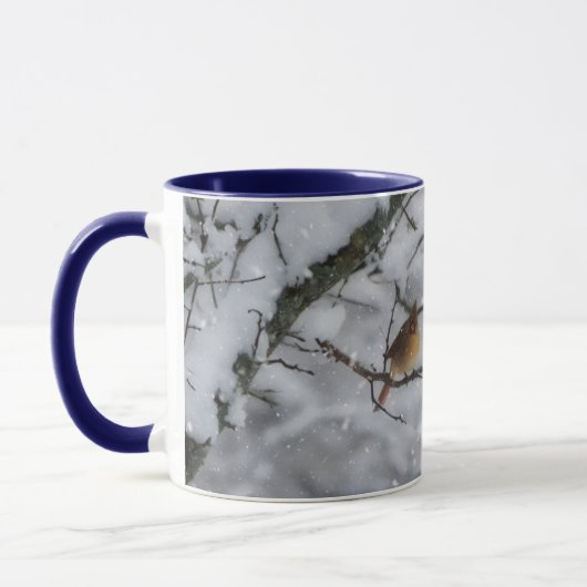 Cardinal Bird Couple in Snow Tree Nature Mug マグカップ (左)
