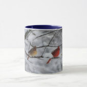 Cardinal Bird Couple in Snow Tree Nature Mug マグカップ (中央)
