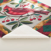 Cardinal Bird Quilt, Fleece Blanket – Vibrant Red シェルパブランケット (3/4)