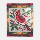 Cardinal Bird Quilt, Fleece Blanket – Vibrant Red フリースブランケット (正面)