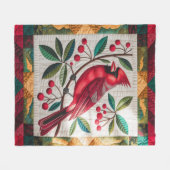 Cardinal Bird Quilt, Fleece Blanket – Vibrant Red フリースブランケット (正面(横))