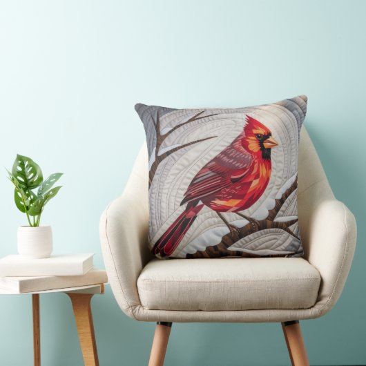 Cardinal Bird Quilt & Throw Pillow – Red Cardinal  クッション (椅子)
