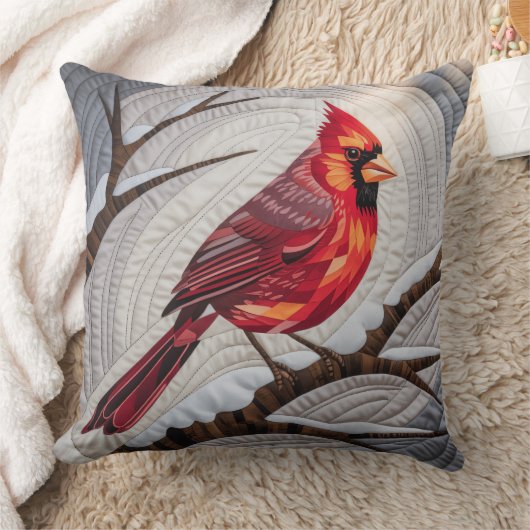 Cardinal Bird Quilt & Throw Pillow – Red Cardinal  クッション (ブランケット)