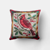 Cardinal Bird Quilt, Throw Pillow Vibrant Red Card クッション (裏面)