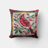 Cardinal Bird Quilt, Throw Pillow Vibrant Red Card クッション (正面)
