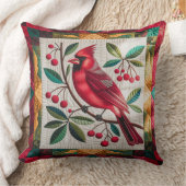 Cardinal Bird Quilt, Throw Pillow Vibrant Red Card クッション (ブランケット)