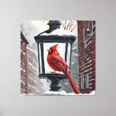 Cardinal Bird Sat On A Snow Covered Street Lantern キャンバスプリント (正面)